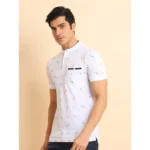 Generic Men's Casual Cotton Printed Mandarin Collar Half Sleeve T-Shirt (White) - Image 4