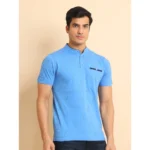 Generic Men's Casual Cotton Printed Mandarin Collar Half Sleeve T-Shirt (LightBlue) - Image 3