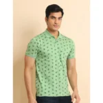 Generic Men's Casual Cotton Printed Polo Neck Half Sleeve T-Shirt (Light Green) - Image 3