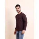 Generic Men's Casual Cotton Solid Round Neck Full Sleeve T-Shirt (Wine) - Image 4