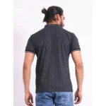 Generic Men's Casual Cotton Printed Polo Neck Half Sleeve T-Shirt (Black) - Image 2