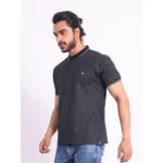 Generic Men's Casual Cotton Printed Polo Neck Half Sleeve T-Shirt (Black) - Image 3