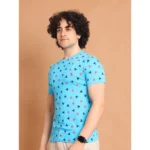 Generic Men's Casual Cotton Printed Round Neck Half Sleeve T-Shirt (Skyblue) - Image 4