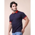 Generic Men's Casual Cotton Printed Polo Neck Half Sleeve T-Shirt (Navy) - Image 3