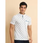 Generic Men's Casual Cotton Printed Mandarin Collar Half Sleeve T-Shirt (Offwhite) - Image 3