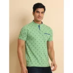 Generic Men's Casual Cotton Printed Mandarin Collar Half Sleeve T-Shirt (LightGreen) - Image 3