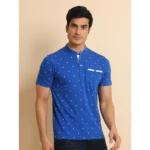 Generic Men's Casual Cotton Printed Mandarin Collar Half Sleeve T-Shirt (Blue) - Image 3