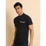 Generic Men's Casual Cotton Printed Mandarin Collar Half Sleeve T-Shirt (Black) - Image 4