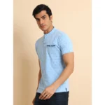 Generic Men's Casual Cotton Printed Mandarin Collar Half Sleeve T-Shirt (Skyblue) - Image 4