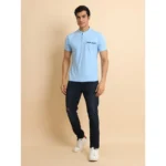 Generic Men's Casual Cotton Printed Mandarin Collar Half Sleeve T-Shirt (Skyblue) - Image 7