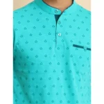 Generic Men's Casual Cotton Printed Mandarin Collar Half Sleeve T-Shirt (Seagreen) - Image 6