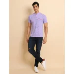 Generic Men's Casual Cotton Printed Mandarin Collar Half Sleeve T-Shirt (Lavender) - Image 7