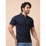 Generic Men's Casual Cotton Printed Polo Neck Half Sleeve T-Shirt (Navy) - Image 4