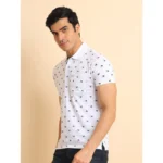 Generic Men's Casual Cotton Printed Polo Neck Half Sleeve T-Shirt (White) - Image 4