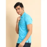 Generic Men's Casual Cotton Printed Polo Neck Half Sleeve T-Shirt (Skyblue) - Image 4