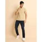 Generic Men's Casual Cotton Printed Polo Neck Half Sleeve T-Shirt (Beige) - Image 7