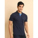 Generic Men's Casual Cotton Printed Polo Neck Half Sleeve T-Shirt (Navy) - Image 3