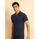 Generic Men's Casual Cotton Printed Polo Neck Half Sleeve T-Shirt (Navy) - Image 4