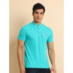 Generic Men's Casual Cotton Printed Mandarin Collar Half Sleeve T-Shirt (Seagreen) - Image 3