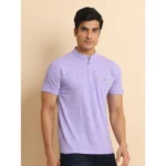 Generic Men's Casual Cotton Printed Mandarin Collar Half Sleeve T-Shirt (Lavender) - Image 3