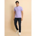Generic Men's Casual Cotton Printed Mandarin Collar Half Sleeve T-Shirt (Lavender) - Image 7