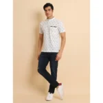 Generic Men's Casual Cotton Printed Mandarin Collar Half Sleeve T-Shirt (Offwhite) - Image 7