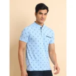 Generic Men's Casual Cotton Printed Mandarin Collar Half Sleeve T-Shirt (Skyblue) - Image 3