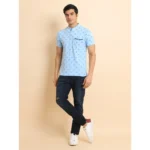 Generic Men's Casual Cotton Printed Mandarin Collar Half Sleeve T-Shirt (Skyblue) - Image 7