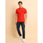 Generic Men's Casual Cotton Printed Mandarin Collar Half Sleeve T-Shirt (Red) - Image 7