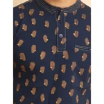 Generic Men's Casual Cotton Printed Mandarin Collar Half Sleeve T-Shirt (Navy) - Image 6