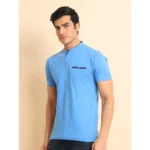 Generic Men's Casual Cotton Printed Mandarin Collar Half Sleeve T-Shirt (LightBlue) - Image 4