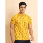 Generic Men's Casual Cotton Printed Polo Neck Half Sleeve T-Shirt (Mustard) - Image 3
