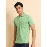 Generic Men's Casual Cotton Printed Polo Neck Half Sleeve T-Shirt (Light Green) - Image 4