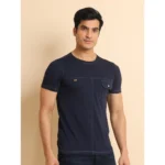 Generic Men's Casual Cotton Solid Round Neck Half Sleeve T-Shirt (Navy) - Image 3
