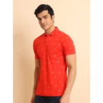 Generic Men's Casual Cotton Printed Polo Neck Half Sleeve T-Shirt (Red) - Image 4