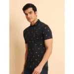 Generic Men's Casual Cotton Printed Polo Neck Half Sleeve T-Shirt (Black) - Image 4