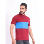 Generic Men's Casual Cotton Printed Polo Neck Half Sleeve T-Shirt (Maroon) - Image 4