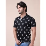 Generic Men's Casual Cotton Printed Polo Neck Half Sleeve T-Shirt (Black) - Image 3