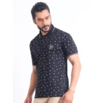 Generic Men's Casual Cotton Printed Polo Neck Half Sleeve T-Shirt (Black) - Image 3