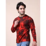 Generic Men's Casual Cotton Printed Round Neck Full Sleeve T-Shirt (Red) - Image 3
