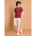 Generic Men's Casual Cotton Printed Round Neck Half Sleeve T-Shirt (Maroon) - Image 7