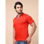 Generic Men's Casual Cotton Printed Polo Neck Half Sleeve T-Shirt (Red) - Image 3