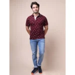 Generic Men's Casual Cotton Printed Polo Neck Half Sleeve T-Shirt (Plum) - Image 7