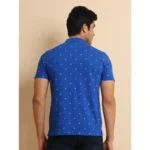 Generic Men's Casual Cotton Printed Mandarin Collar Half Sleeve T-Shirt (Blue) - Image 2