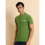 Generic Men's Casual Cotton Printed Mandarin Collar Half Sleeve T-Shirt (Green) - Image 4