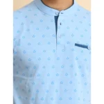 Generic Men's Casual Cotton Printed Mandarin Collar Half Sleeve T-Shirt (Skyblue) - Image 6