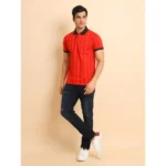Generic Men's Casual Cotton Printed Polo Neck Half Sleeve T-Shirt (Red) - Image 7