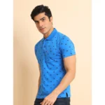 Generic Men's Casual Cotton Printed Polo Neck Half Sleeve T-Shirt (Blue) - Image 4