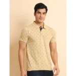 Generic Men's Casual Cotton Printed Polo Neck Half Sleeve T-Shirt (Beige) - Image 3