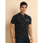 Generic Men's Casual Cotton Printed Mandarin Collar Half Sleeve T-Shirt (Black) - Image 3